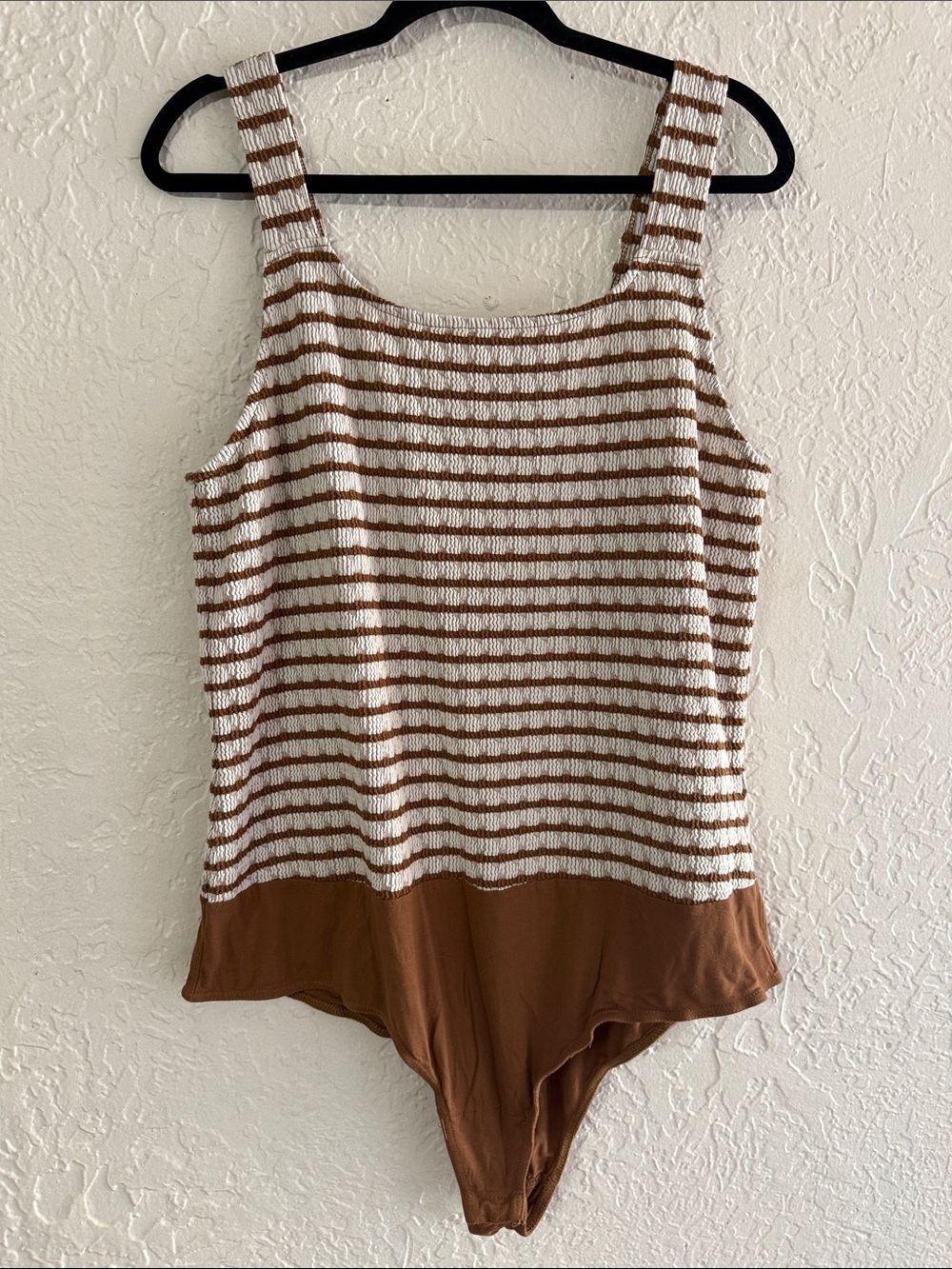 torrid White and Brown Striped Tank Bodysuit